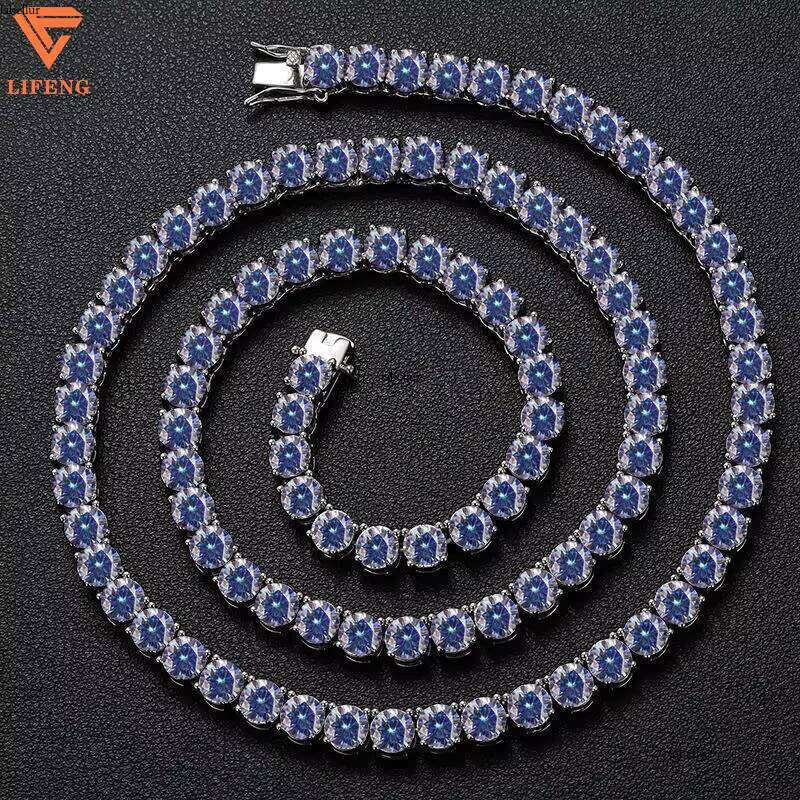 Iced Colorful VVS Silicon Cluster Chain Women's Jewelry Platinum Plated Sterling Sier Tennis Necklace
