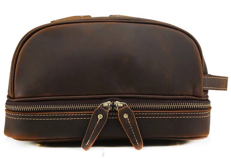 Newsbirds Thick Leather Clutch Bag mens wash storage genuine leather Toiletry kits bag real cowskin make up day clutch