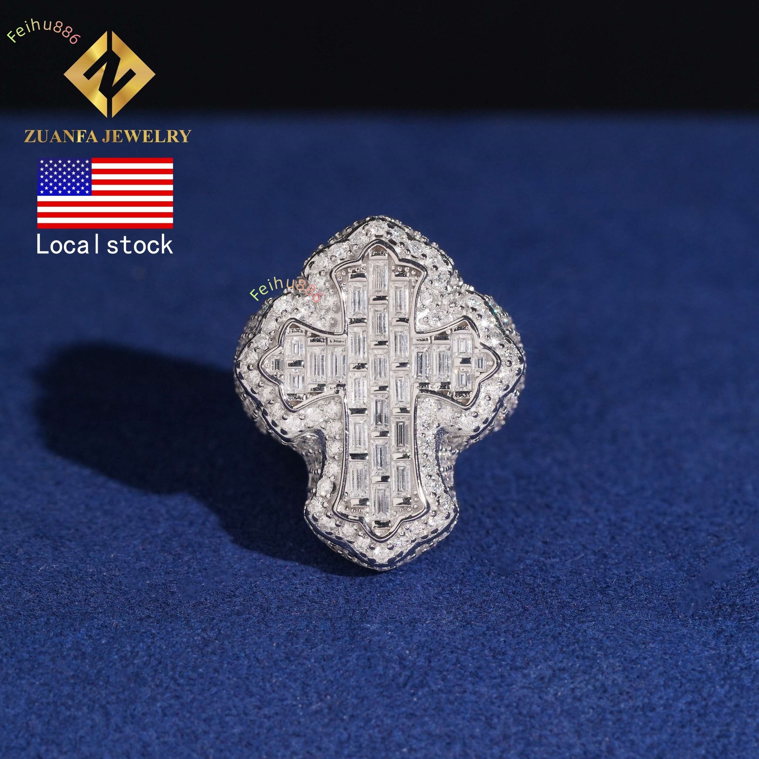 Cross Ring Baguette Moissanite Ring VVS Iced Out Men Diamond Ring Ready to Ship Jewelry