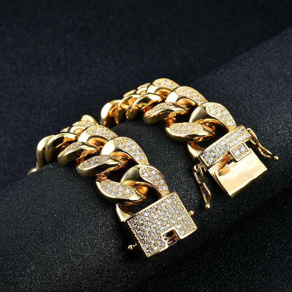 High-Quality Pave Zircon 18mm Wide Cuban Chain Men's HipHop Jewelry Bracelet