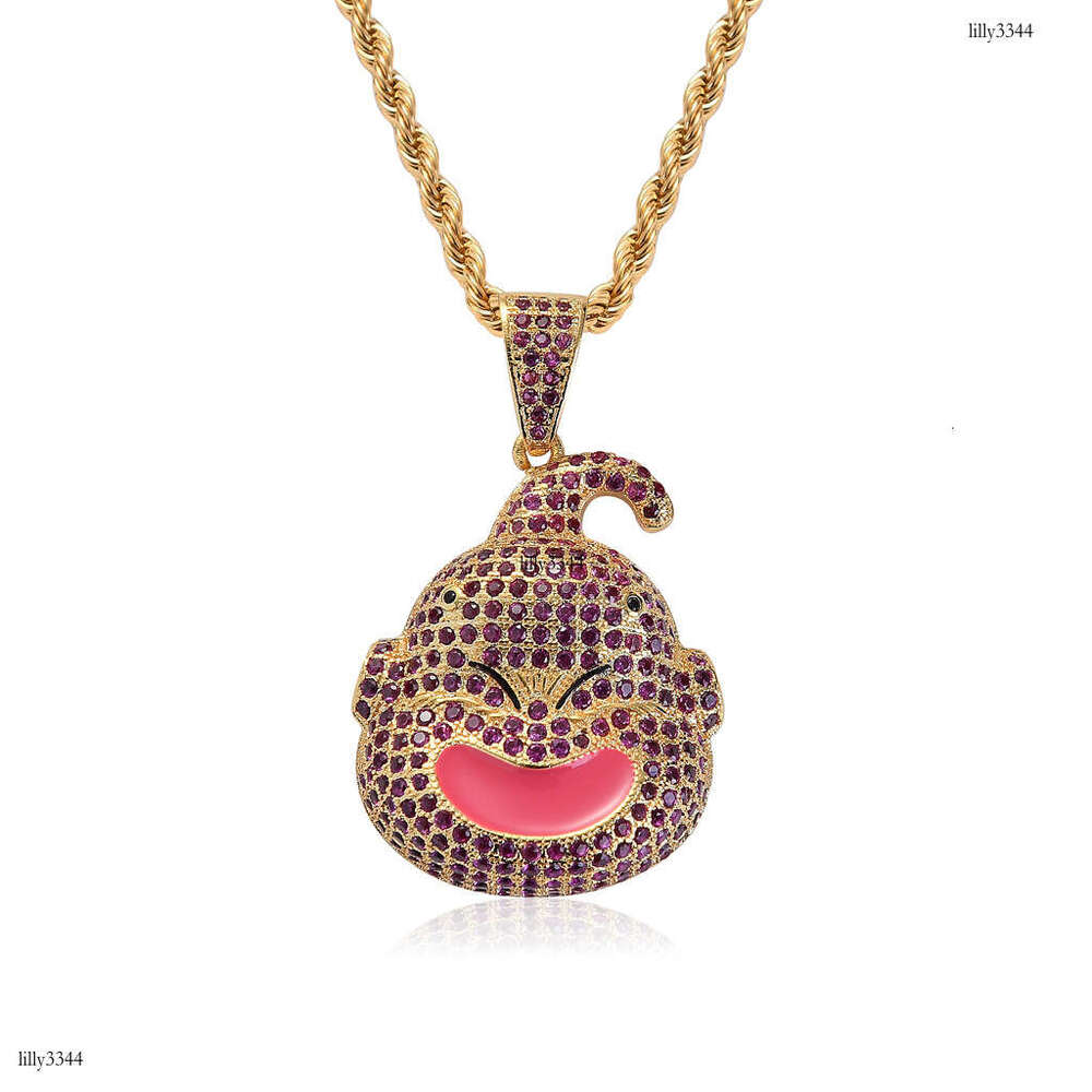 Dragon Ball Fat Buu Main Character Avatar Pendant Trendy Full Moissanite chain Colorful Necklace Hip-Hop Accessories