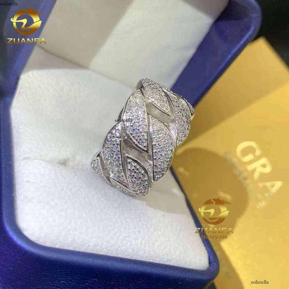 Hip Hop Cuban Men Women Fine Jewelry Iced Out Gold Plated Sterling Sier VVS Dia Moissanite Ring