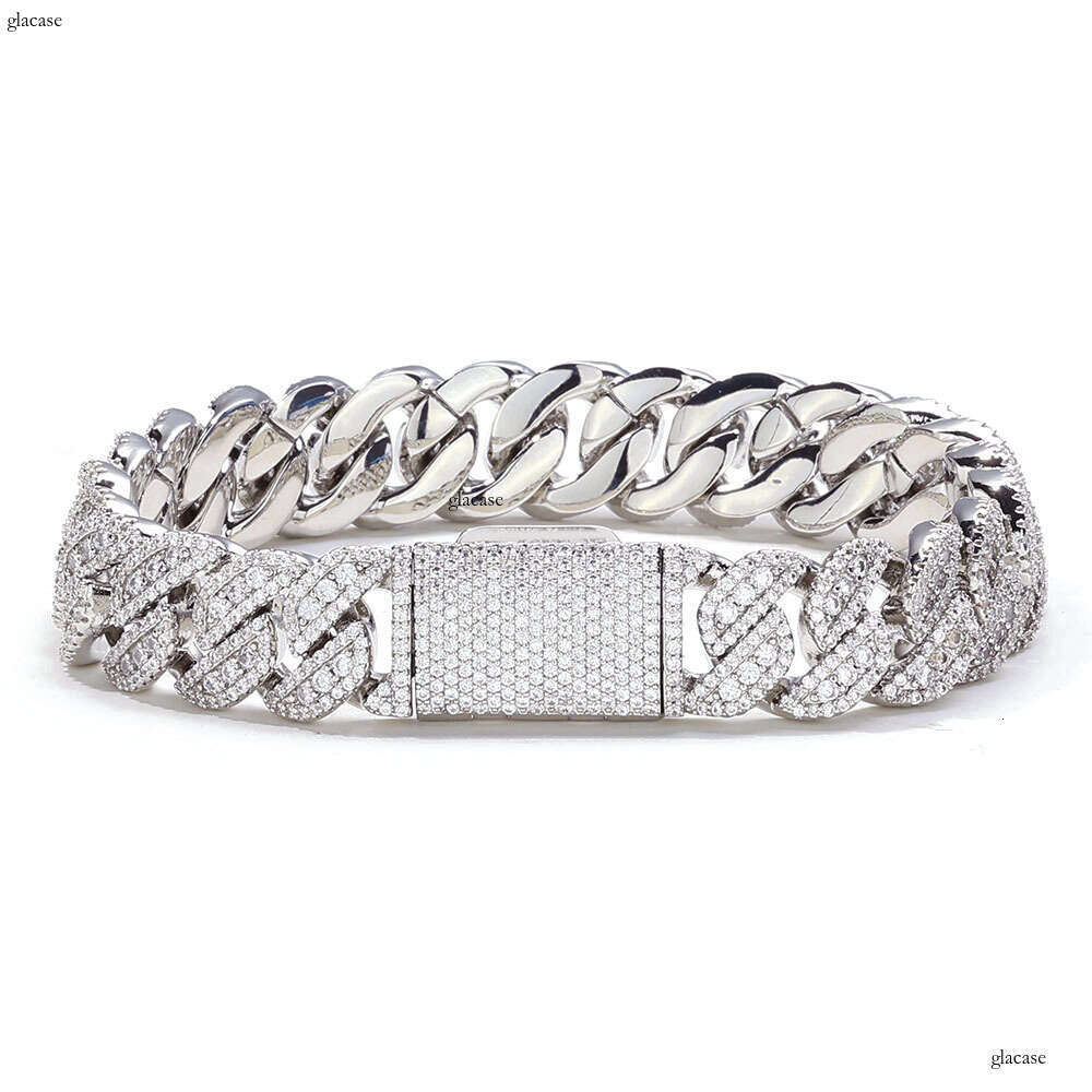 Hip Hop 14mm Flip Cover Full Dia Zircon Cuban Chain Men's Bracelet Jewelry
