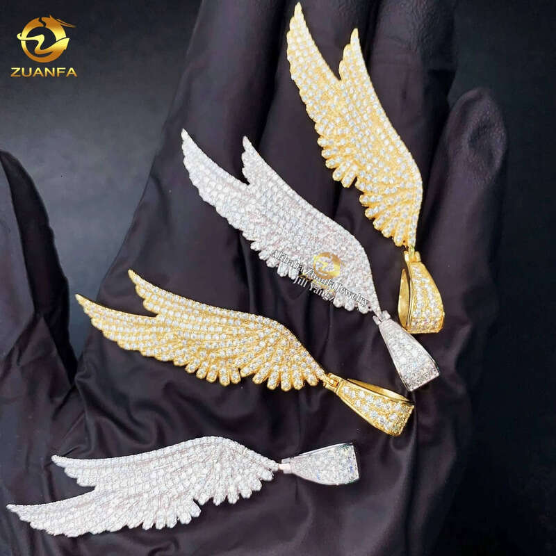 Factory Cheap Price Ready to Ship Angel Wings Iced Out Jewelry Dias Custom Moissanite Pendant