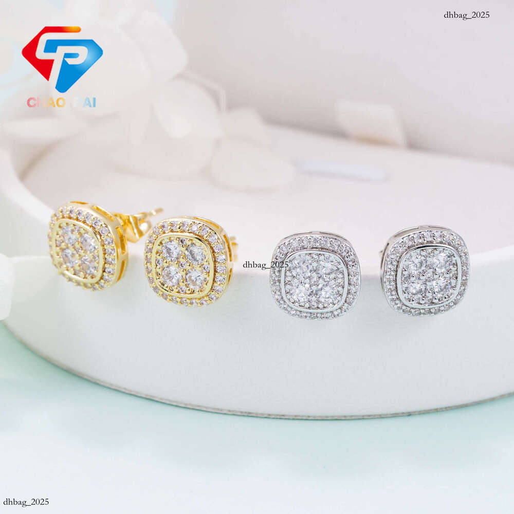ICED OUT New Creative High-End Square Sier Moissanite Full Inlay Trendy Must-Have Earrings