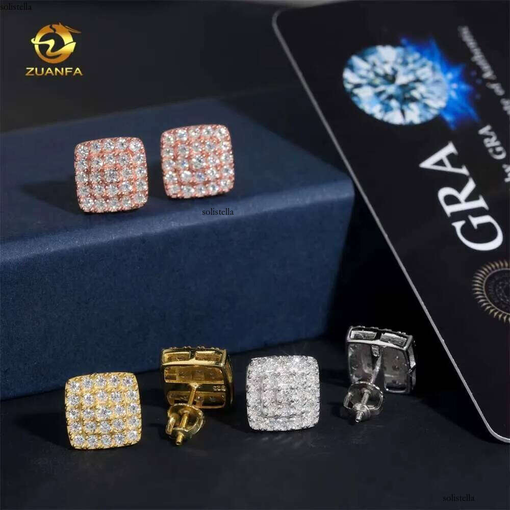 Wholesale Factory Price Sterling Sier White Gold Iced Out Dia Hip Hop Moissanite Earrings