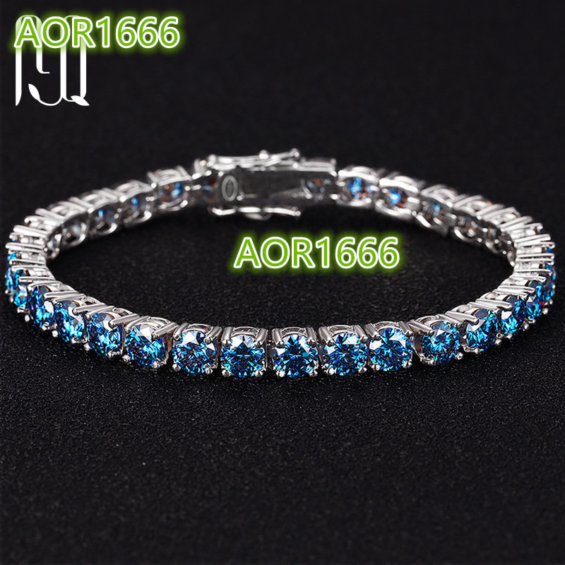 PYQ Fine Jewelry 3mm-4mm 925 Sterling Silver Grade VVS Royal Blue Mossanite Moissanite Diamond Tennis Chain Bracelet
