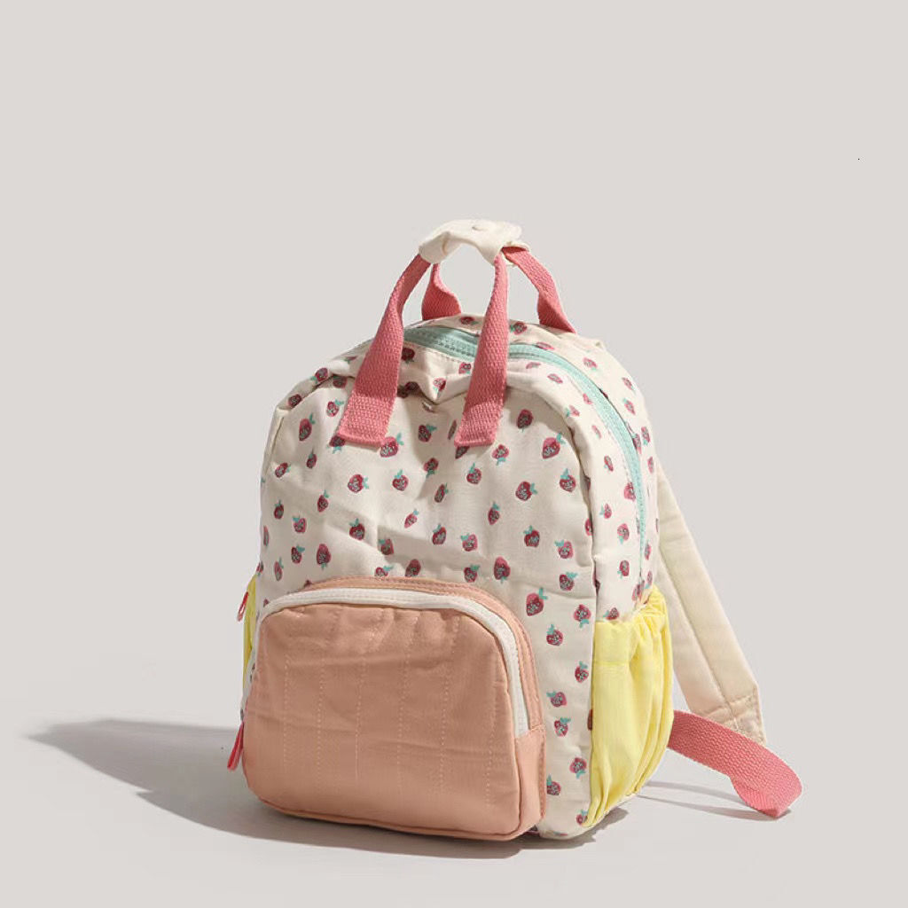 2025 New Canvas Strawberry for Children Girls Dopamine Color Block Backpack ddmymoon