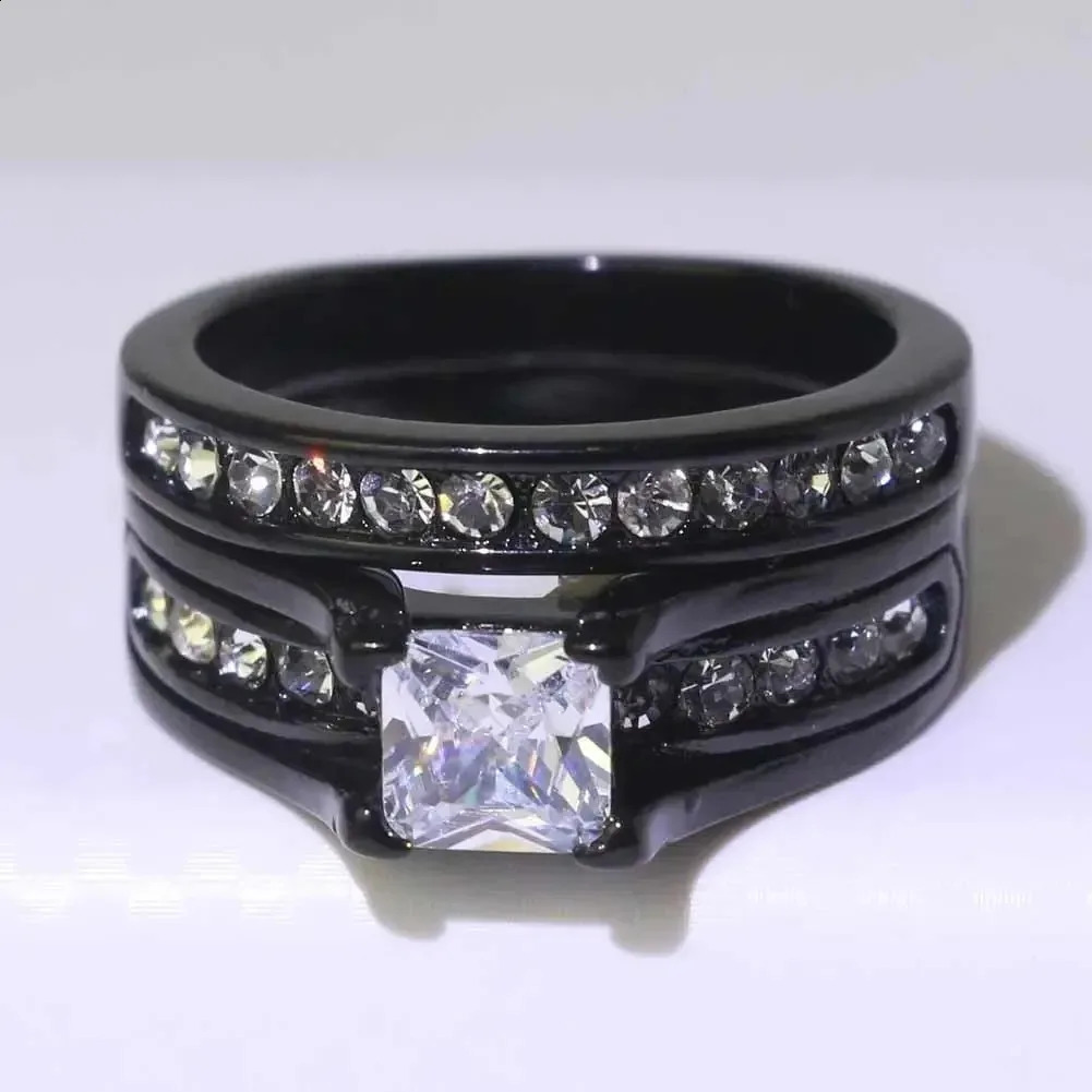 Fashion Couple Rings White Rhinestones Zircon Ring Sets Mens Stainless Steel Zircon Stones Rings Wedding Band Jewelry 250805