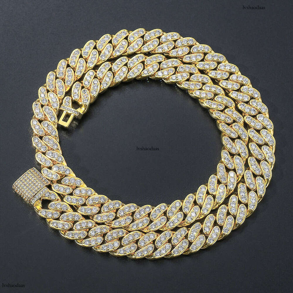 12mm Moissanite chain Men's Hip Hop Necklace Single Row Full Dia Cuban Chain
