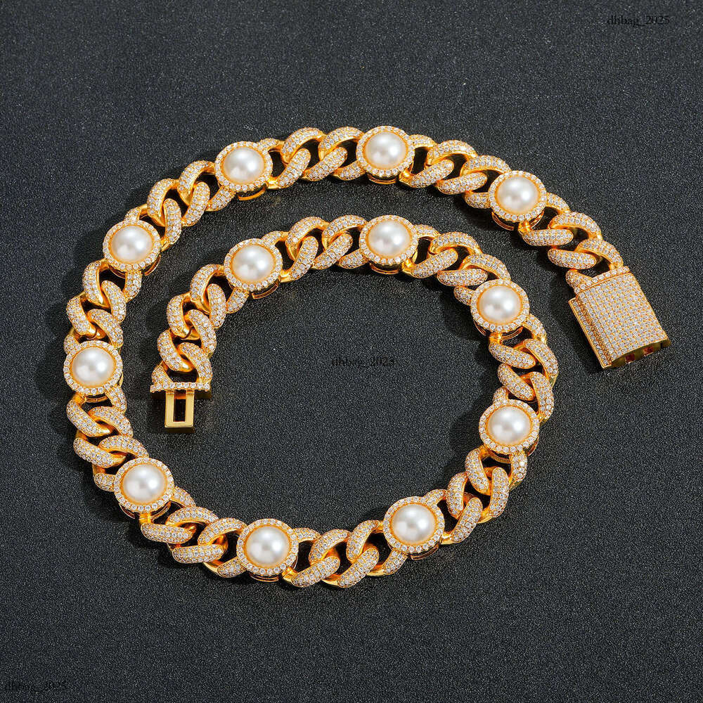 15mm Pearl Cuban Chain Personality Trendy Niche Hip Hop Necklace Men Creative Accessories