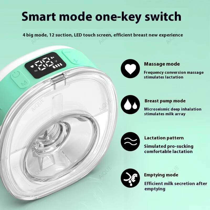 AiQUE Wearable Electric Pump 4 Modes 12 Suction Levels Silent Hands Free Breast Pumps Milk Collector Breastfeeding