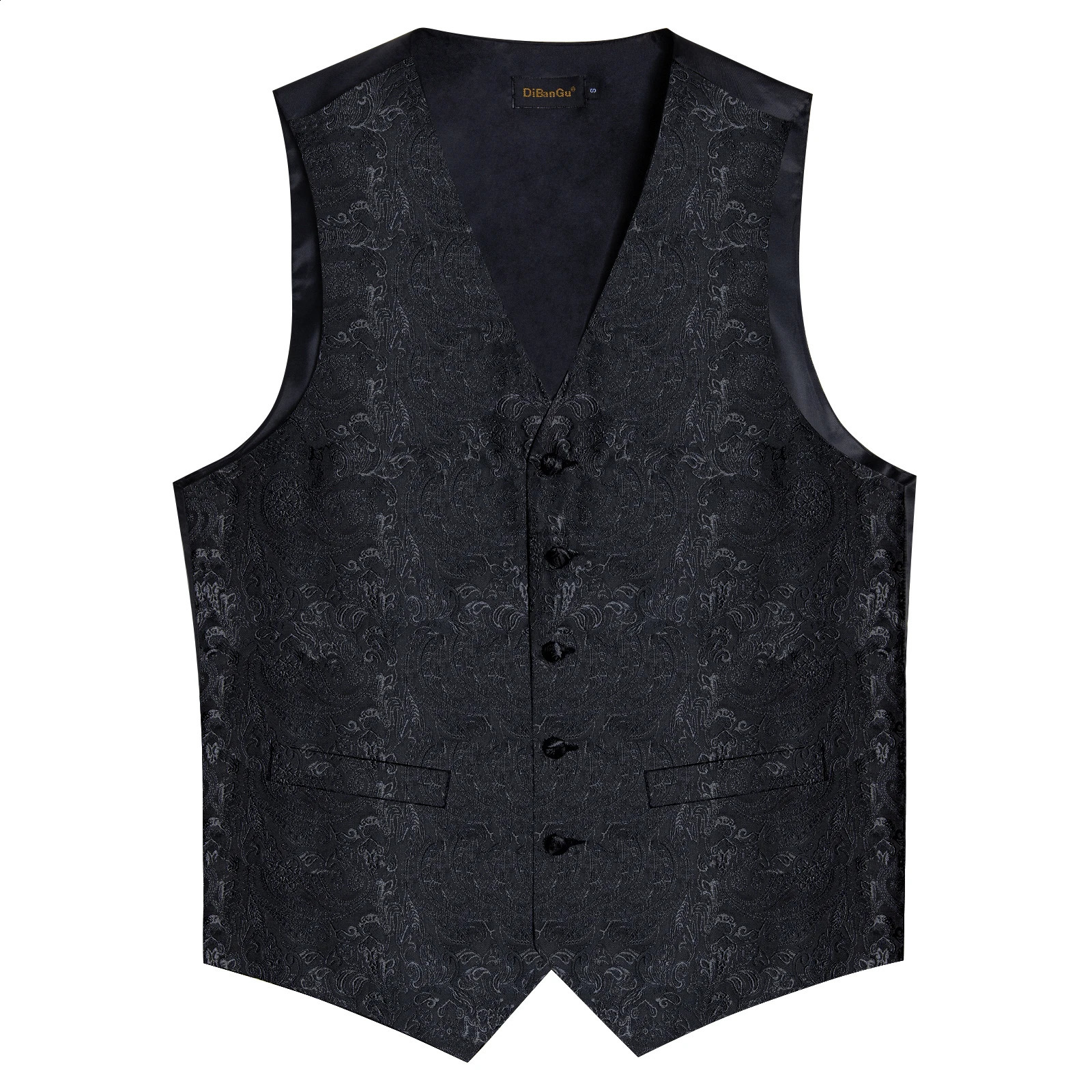 Suit Vest for Men Black Solid Paisley Wedding Prom Groom Jacquard Silk Waistcoat with Necktie Tuxedo Clothing DiBanGu 250809