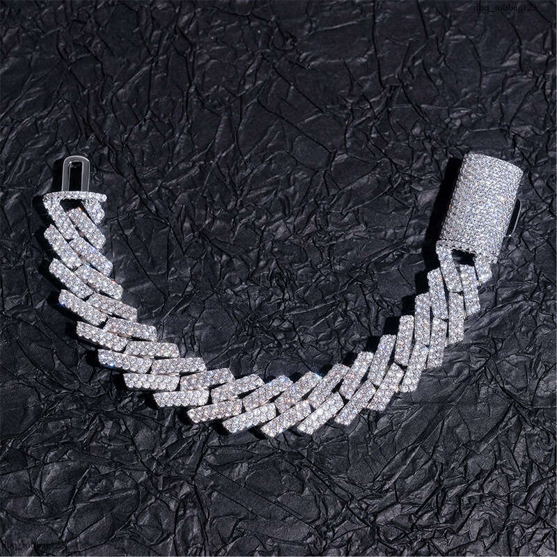 15mm Rhombus Sterling Silver Inlaid Moissanite chain Cuban Chain Hip Hop Men's Trendy Brand Bracelet Necklace