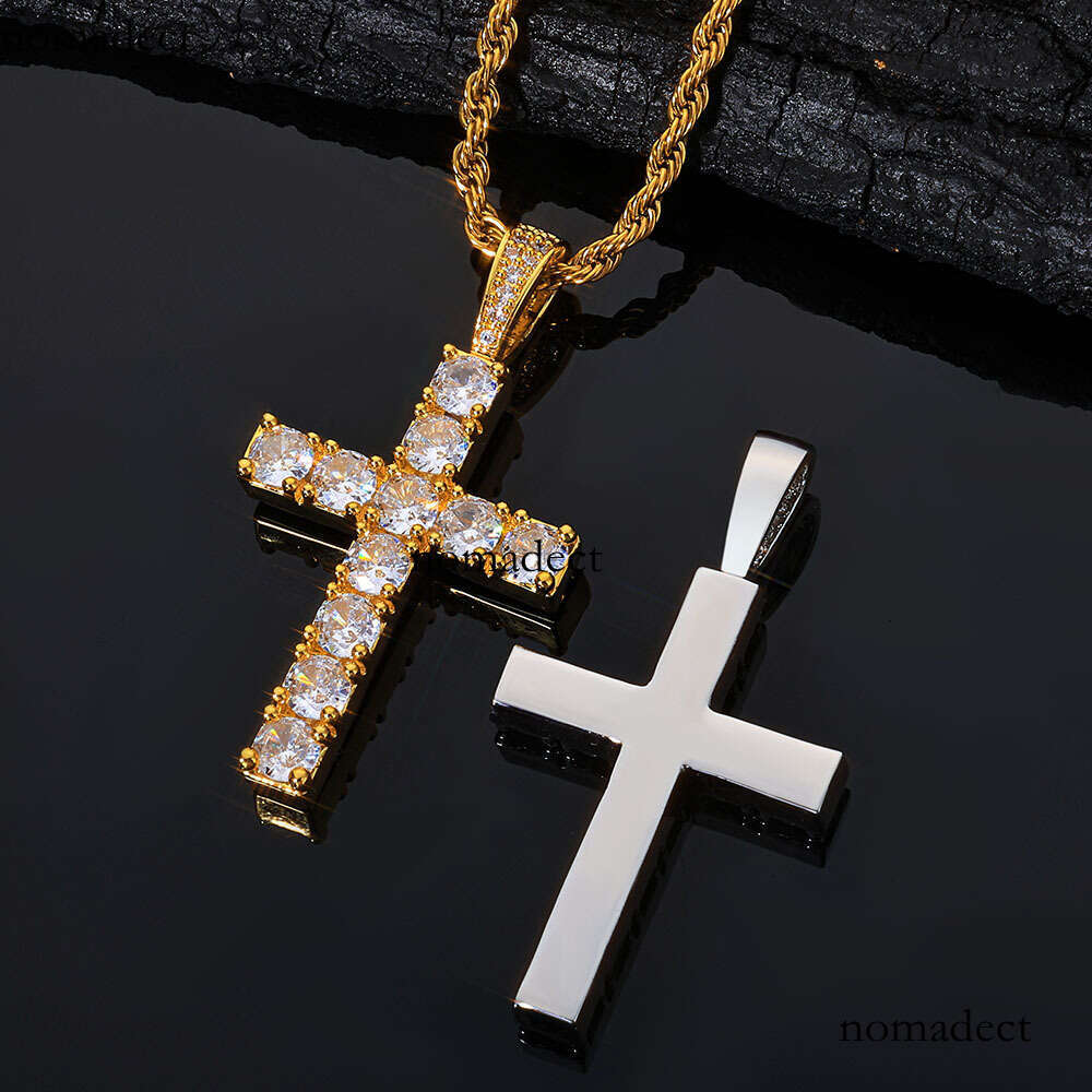 Iced Out VVS Moissanite Cross Pendant Hip Hop Full Dia Jewelry Men's Necklace