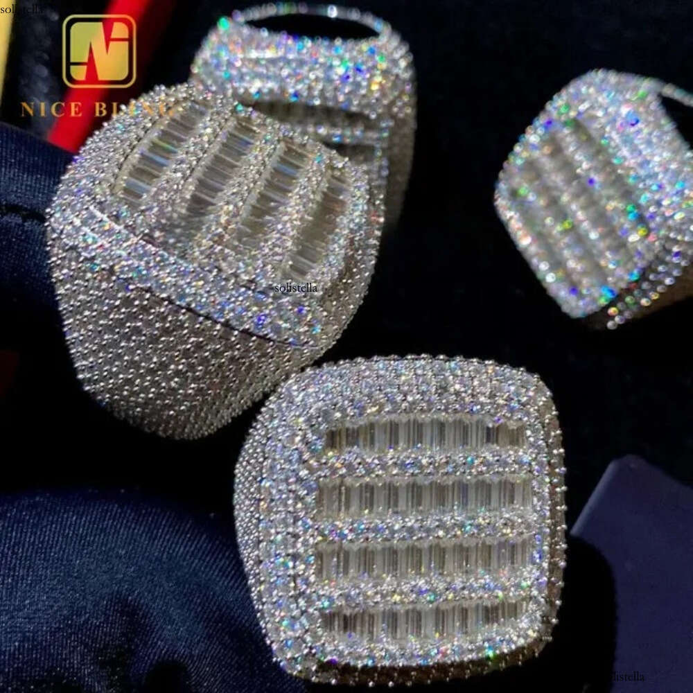Fashion Ring Baguette Hip Hop Style Iced Out VVS Moissanite Jewelry Custom Sterling Sier Dia Rings Men Women