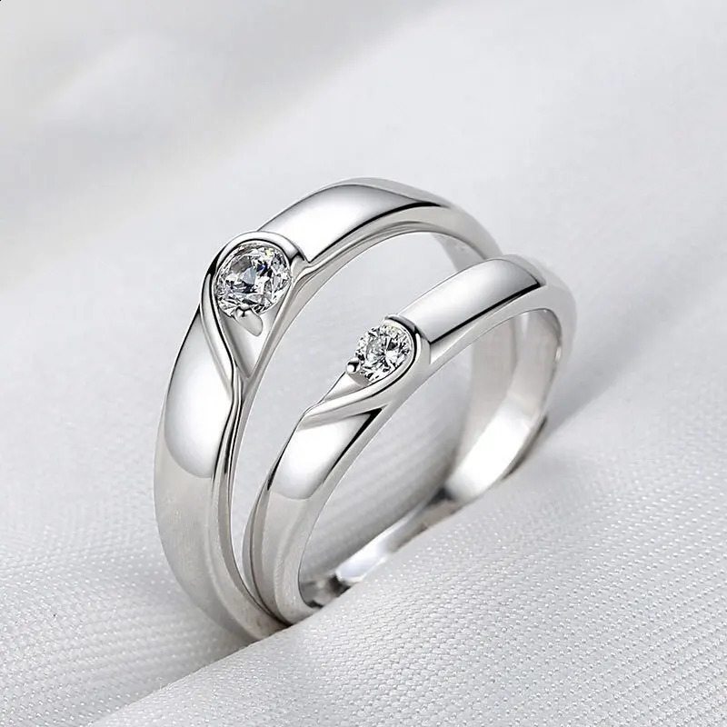 2Pcs/sets Zircon Heart Matching Couple Rings Set Forever Endless Love Wedding Ring For Women Men Charm Valentines Day Jewelry 250805