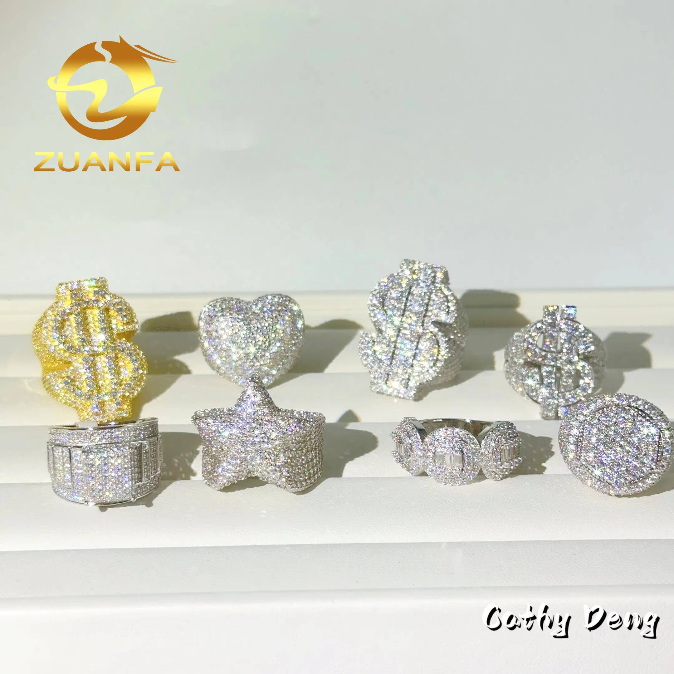 Jewelry Hot Selling Hip Hop Ring Heart Full Pave Moissanite 925 Sterling Silver Ice Out Moissanite Men Diamond Ring
