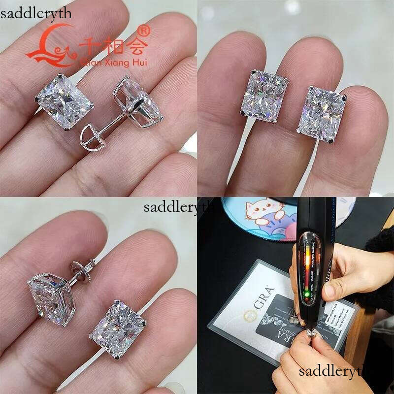8*10mm radiant shape sier white color D VVS moissanite stone ear stud Earring gift dating women wedding f1 be