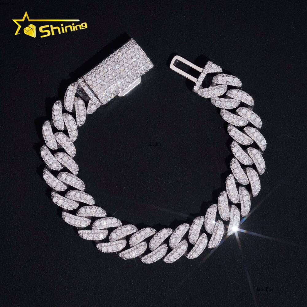 Hip Hop GRA Certificate 13mm Moon Shape Silicon Stone Cuban Chain Bracelet Sterling Sier Men's Boutique Jewelry