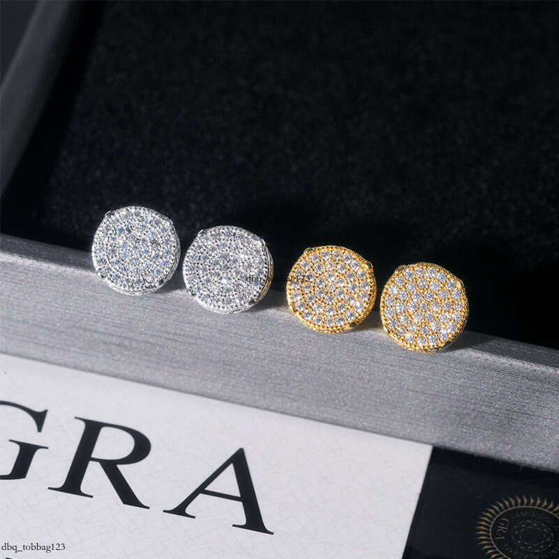 ICED OUT New Hip-Hop Moissanite Full Inlay Sier Plated Gold Unisex Versatile Earrings Accessories