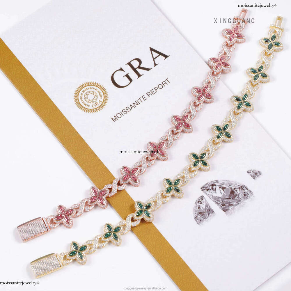 XingGuang Hip Hop Rapper Clover Bracelets Sterling Sier VVS Moissanite Infinity Cuban Link Bracelet Fine Jewelry