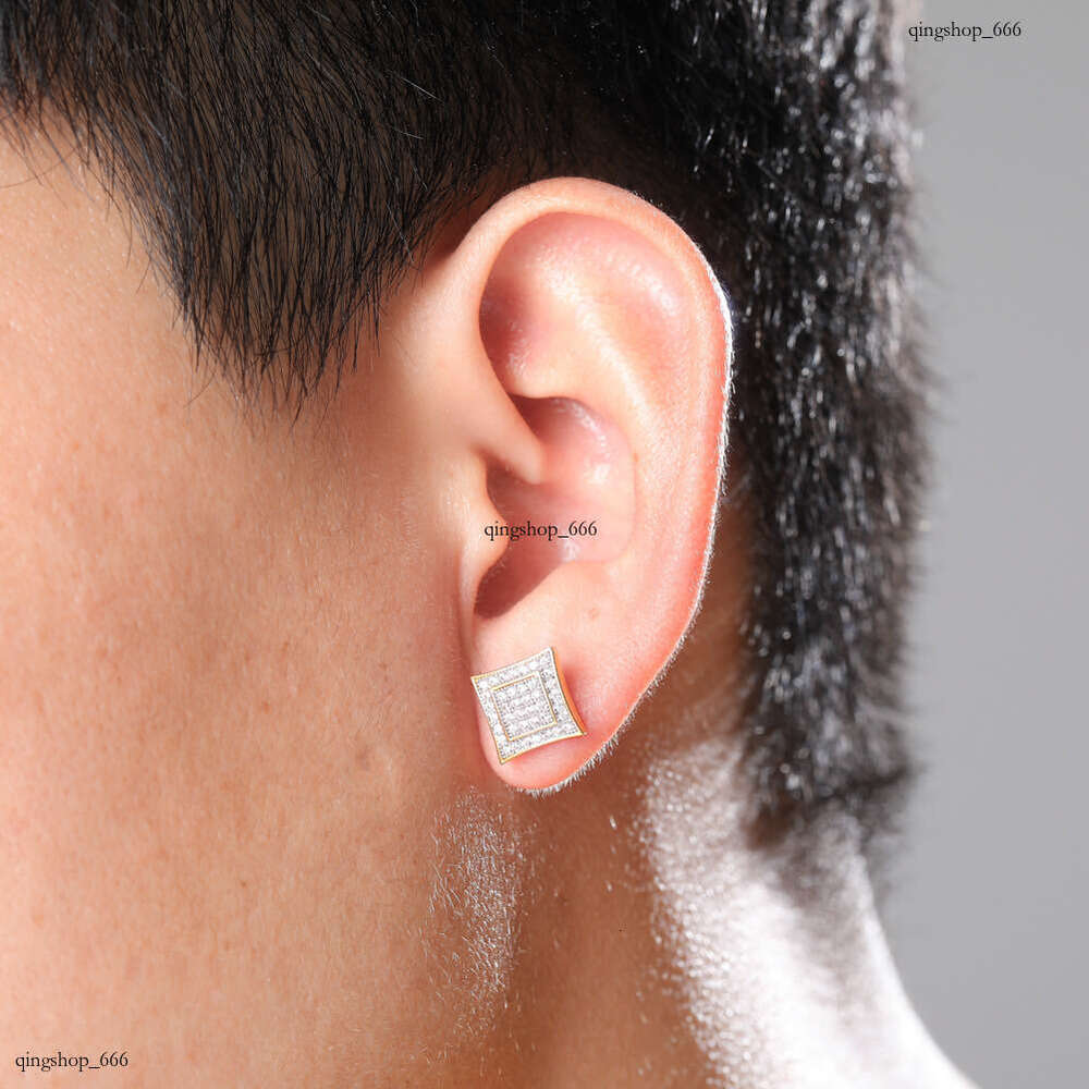 Hip Hop and Sier Unisex Full Zircon Square Trendy Stud Earrings Gold Jewelry