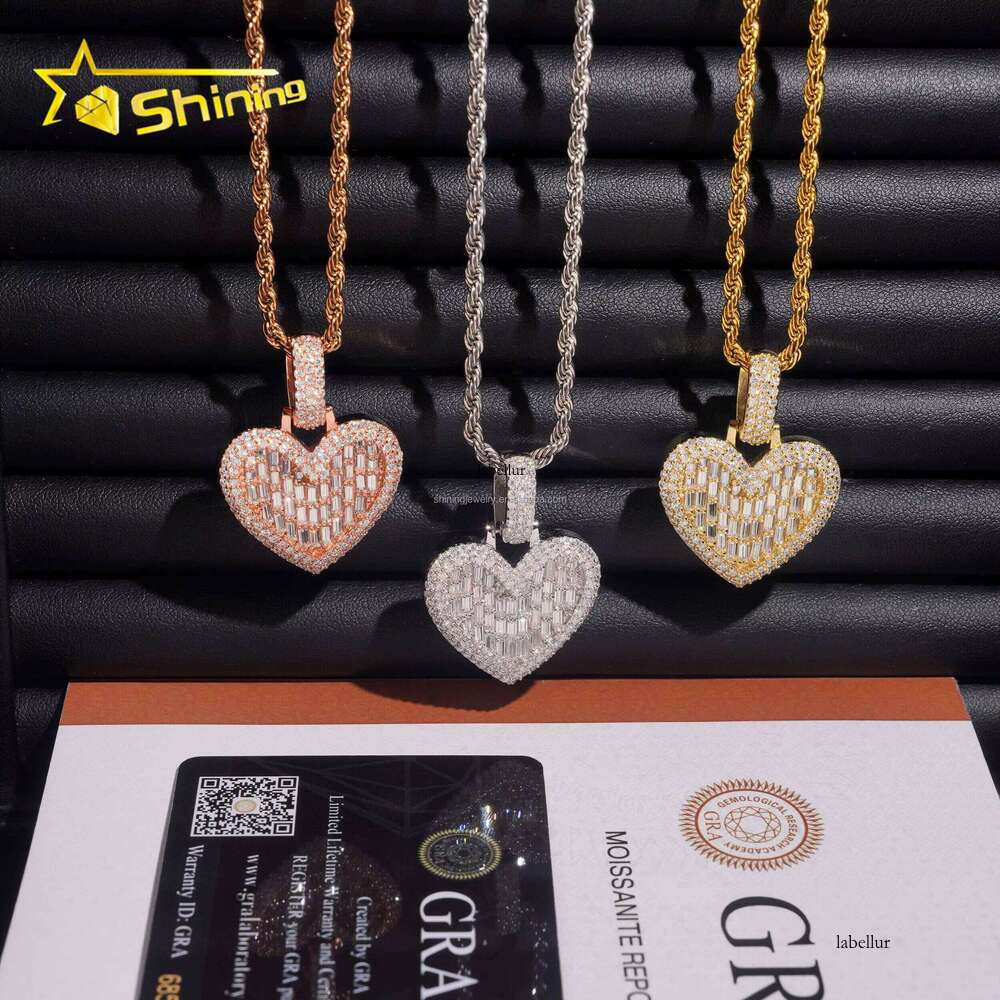 Pass Tester Elegent Style Women Gift Cute Jewelry VVS1 Moissanite Dia S Sier Iced Out Heart Charm Pendant