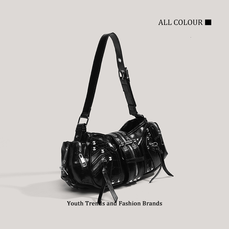 2025 New Hot Girl Motorcycle Single Shoulder Crossbody Rivet Commuter Underarm Bag ddmymoon