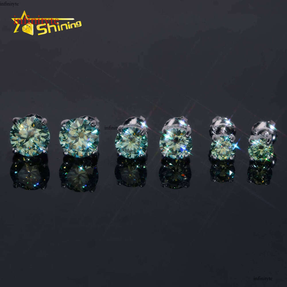 Pass Tester Sterling Sier Blue Green Moissanite Round Stud Hip Hop Earrings