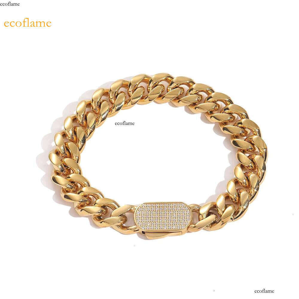 Miami Link Chain Bracelet Punk Jewelry for Men Sier Iced Clasp Stainless Steel Cuban Bracelets