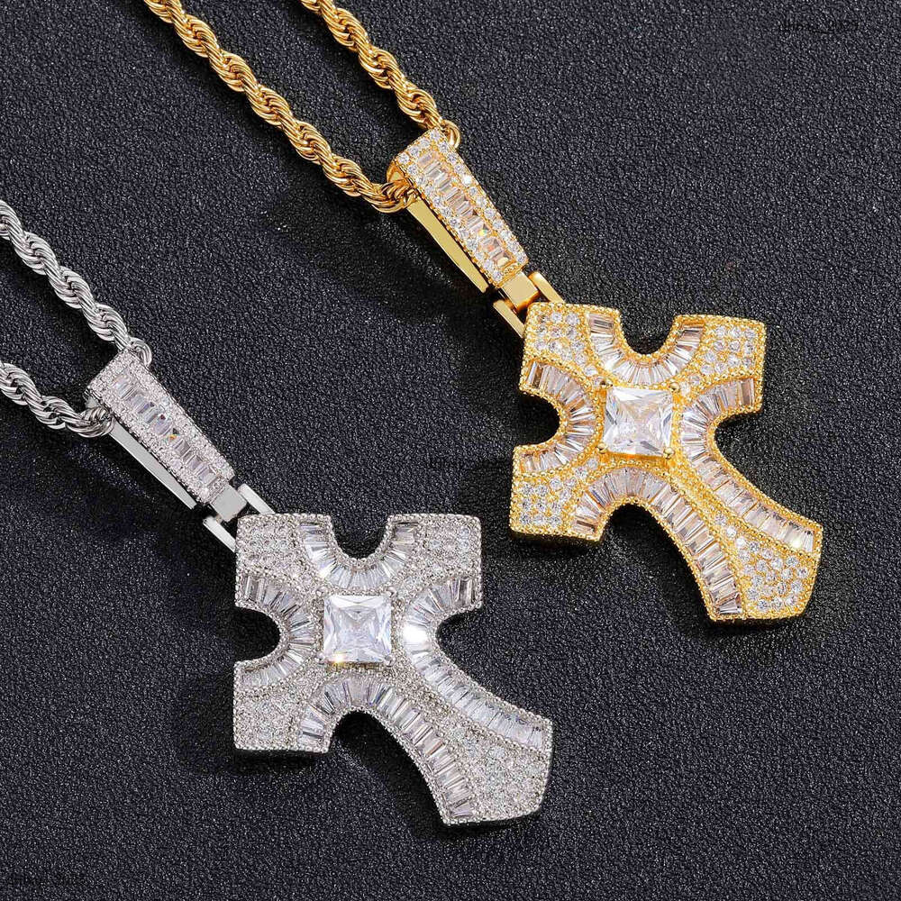 MISA T Square Moissanite chain Cross Pendant Personality Hip-Hop Trendy Men's Necklace Accessories