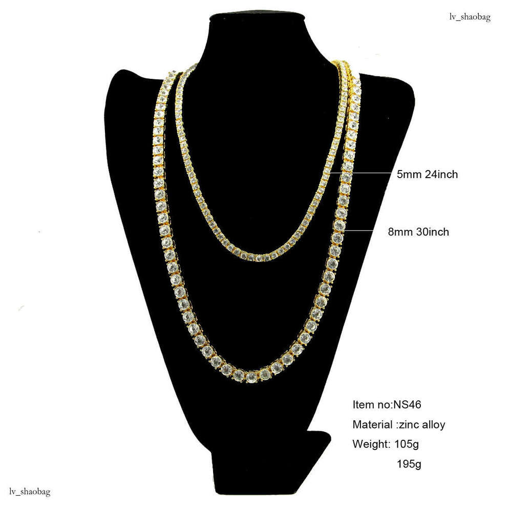 Simple Men's Alloy Necklace Hip-Hop Fashion Inlaid with Rhinestones Single Row Tennis Chain Set