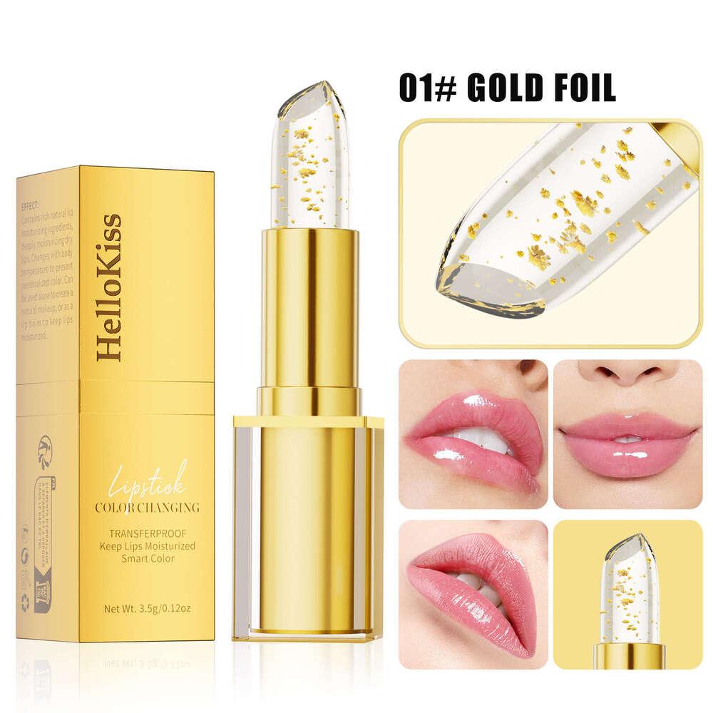 HelloKiss Moisturizing Care Gold Foil Color Lipstick Gentle Nourishing Fade Lines Temperature Changing Lip Balm Free shipping