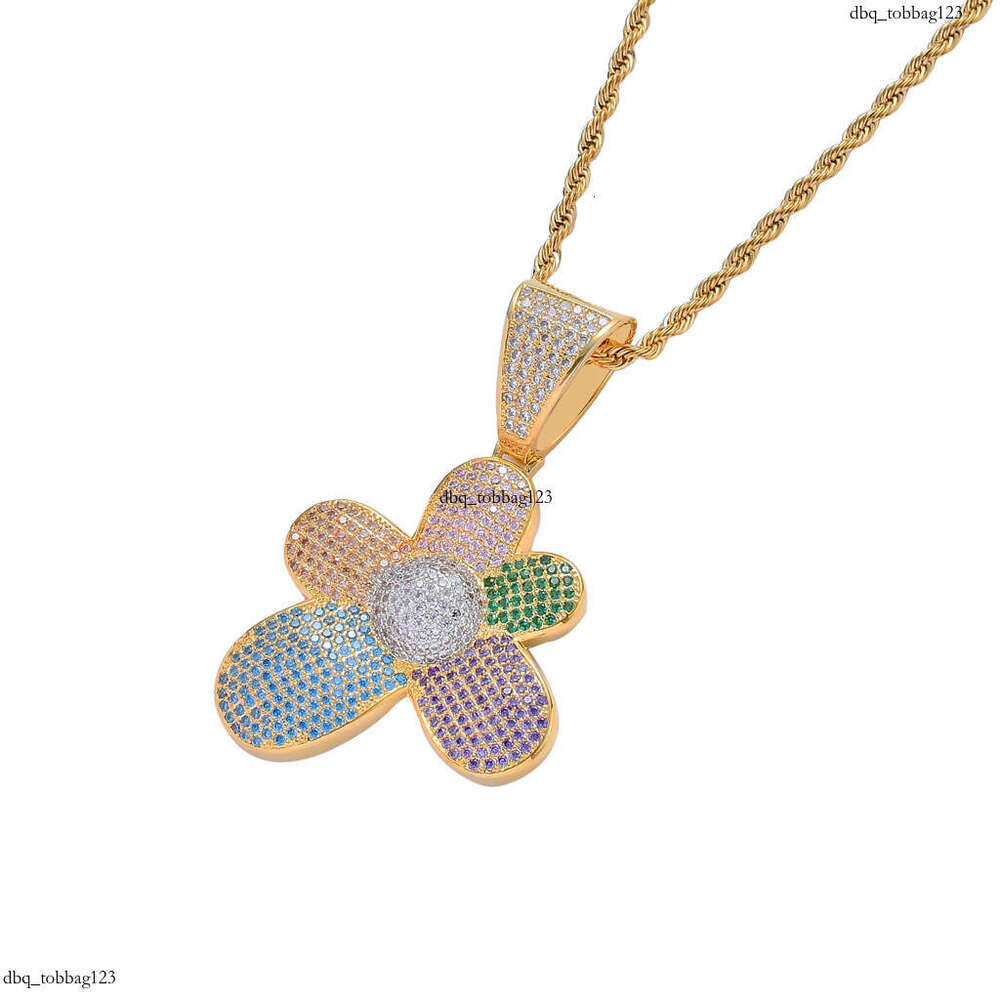Ins Necklace Colorful Flower Micro-Paved Moissanite chain Pendant High-Quality Hip-Hop Jewelry