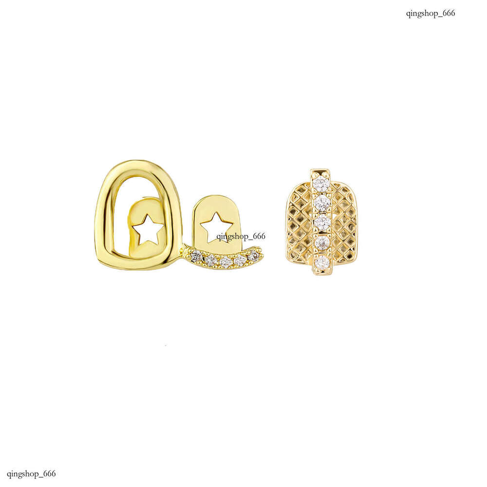 Zircon Hollow Double Inlay Set Daily Street Cool Dia-Encrusted Teeth Hip-Hop Versatile Gold Accessories