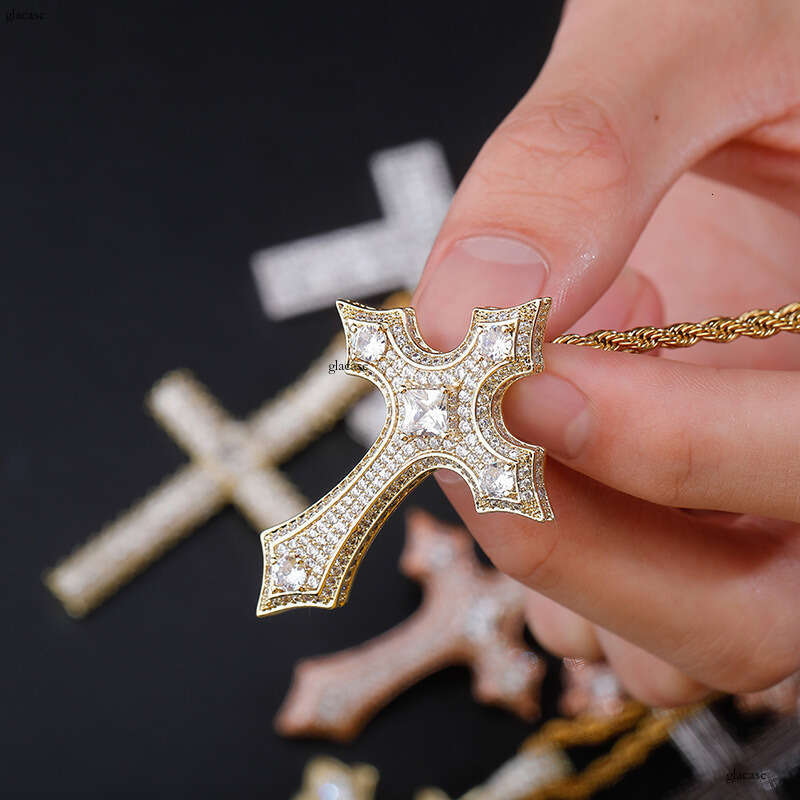 Cross Pendant Full Moissanite chain Personality Hip-Hop Necklace Gold Jewelry