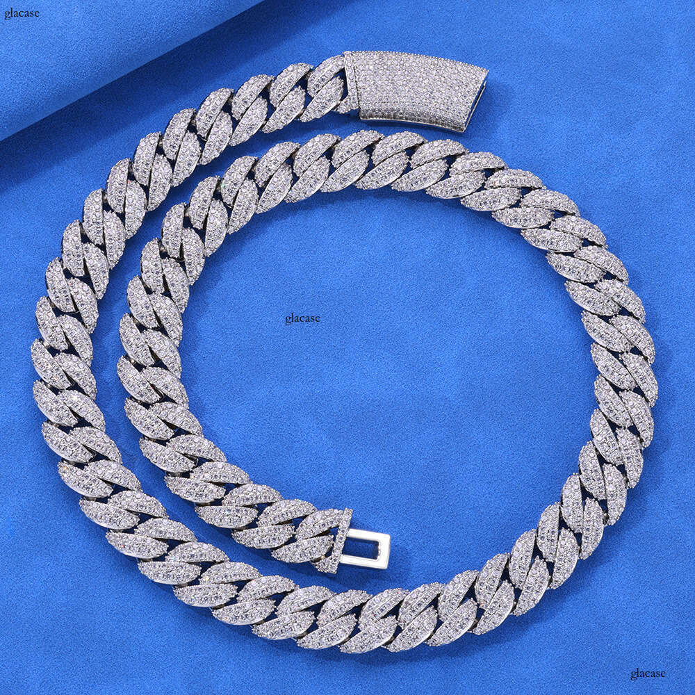 Hip Hop Jewelry 13mm Double Row Moissanite chain Bubble Cuban Chain Trendy Gold Men's Necklace