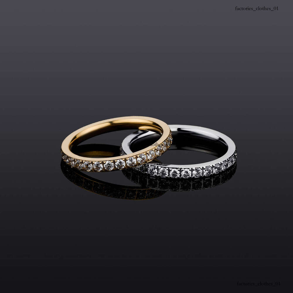 Trendy Gold Sterling Silver Single Row Full Diamond Ring for Women Hip Hop Simple Personality Jewelry