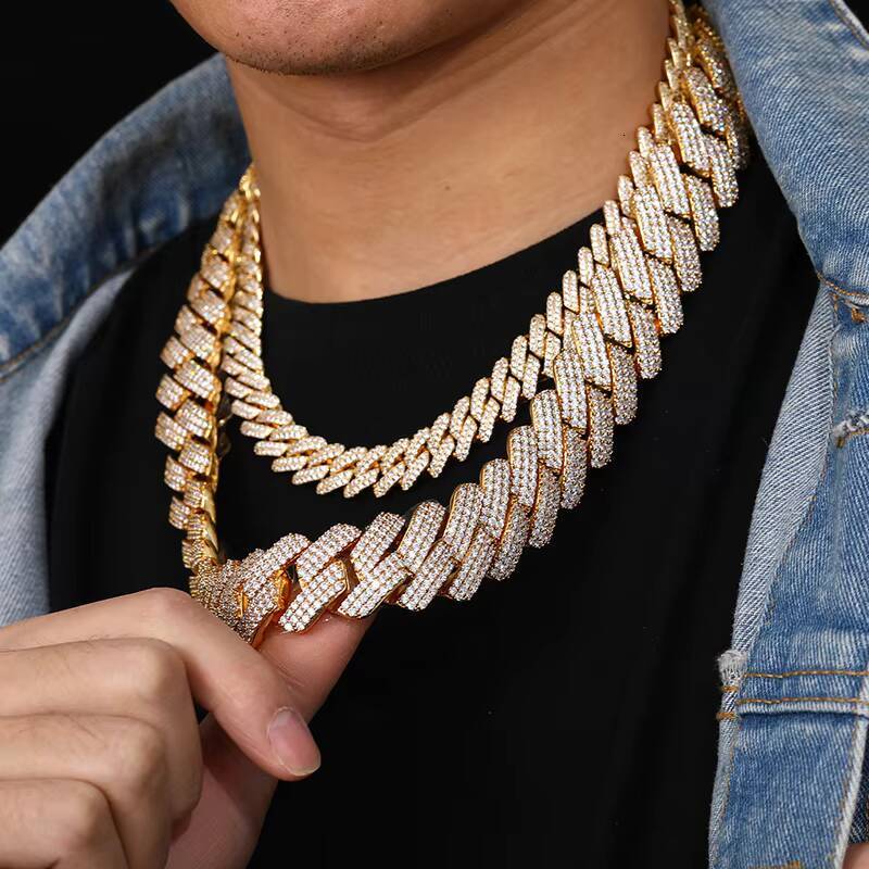 Hip Hop Jewelry Fashion 18K Gold Plated Brass CZ Zircon Diamond Luxury Iced Out Chunky Cuban Link Chain Necklace for Men Women