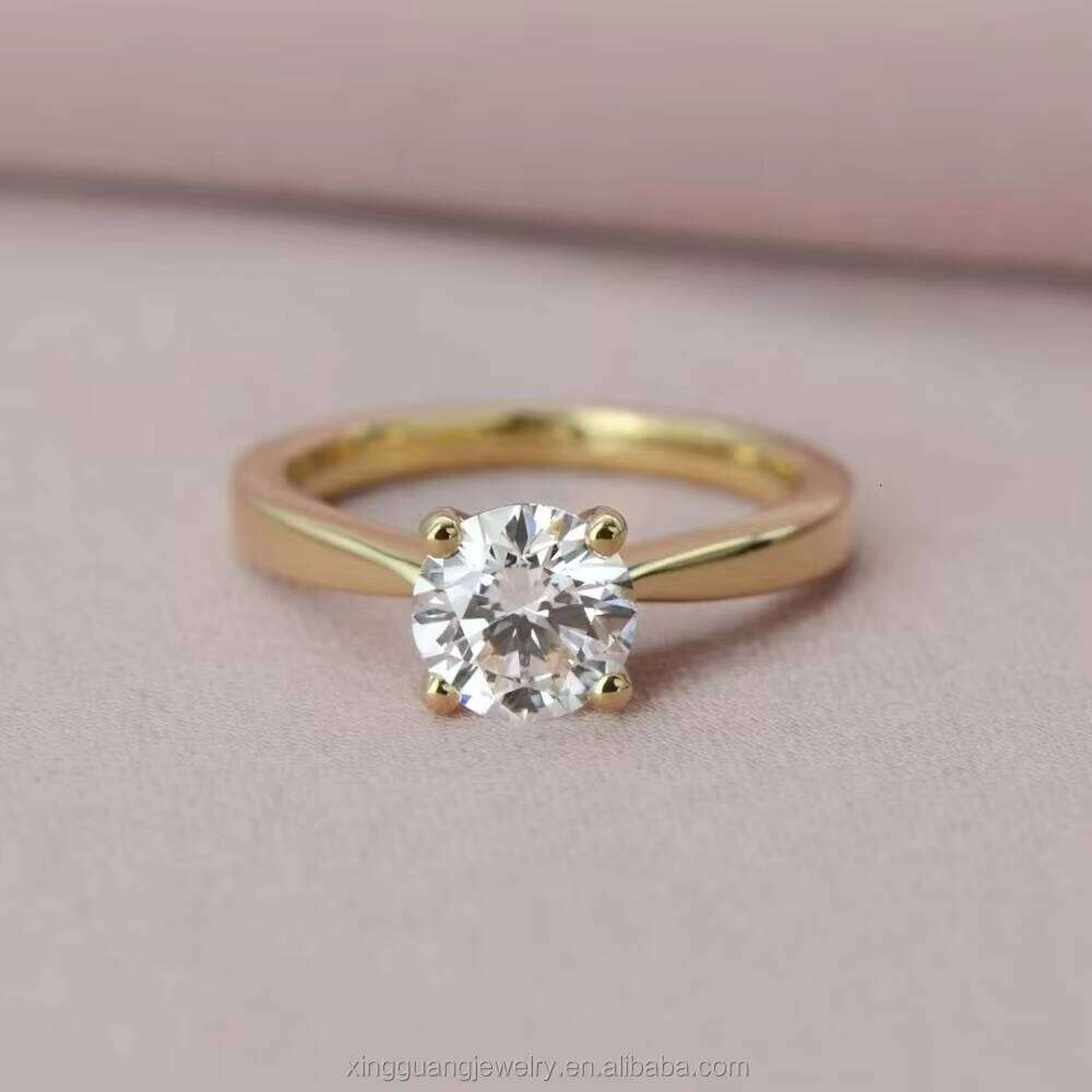 Beauty Simple 4 Prongs 1.0CT Round D/VVS Moissanite Solitaire 14K Yellow/White Gold Ring Women Wedding Engagement Jewelry