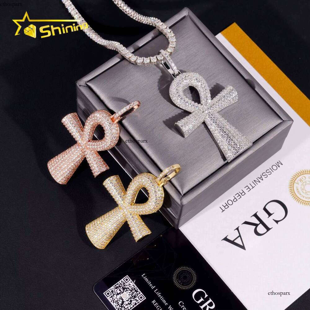 Hip Hop Jewelry Sterling Sier Men Dia Moissanite Iced Out Cross Pendant