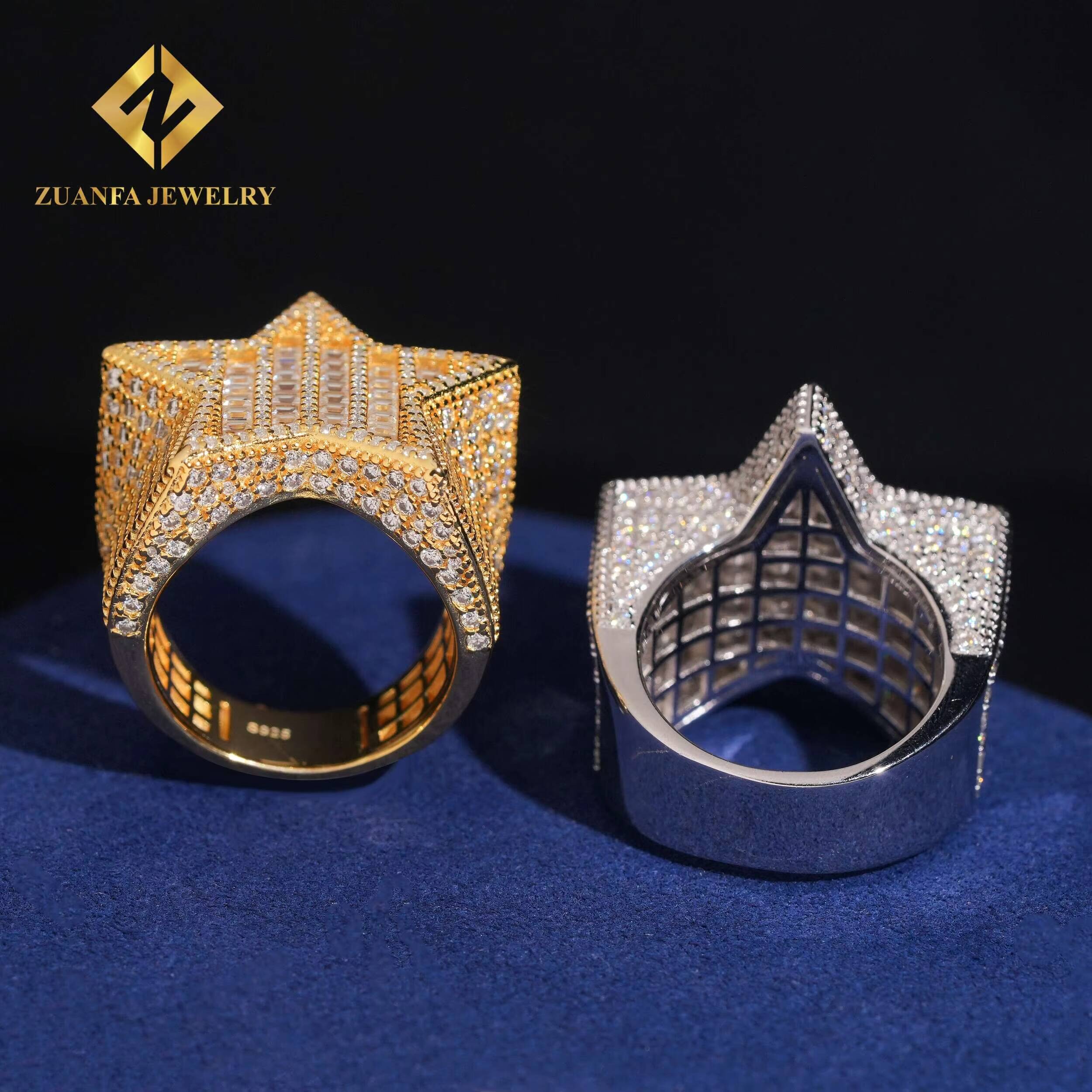 Trendy Jewelry Luxury Design Baguette Diamond Hip Hop Five Stars 925 Silver Iced Out VVS Moissanite Ring Mens