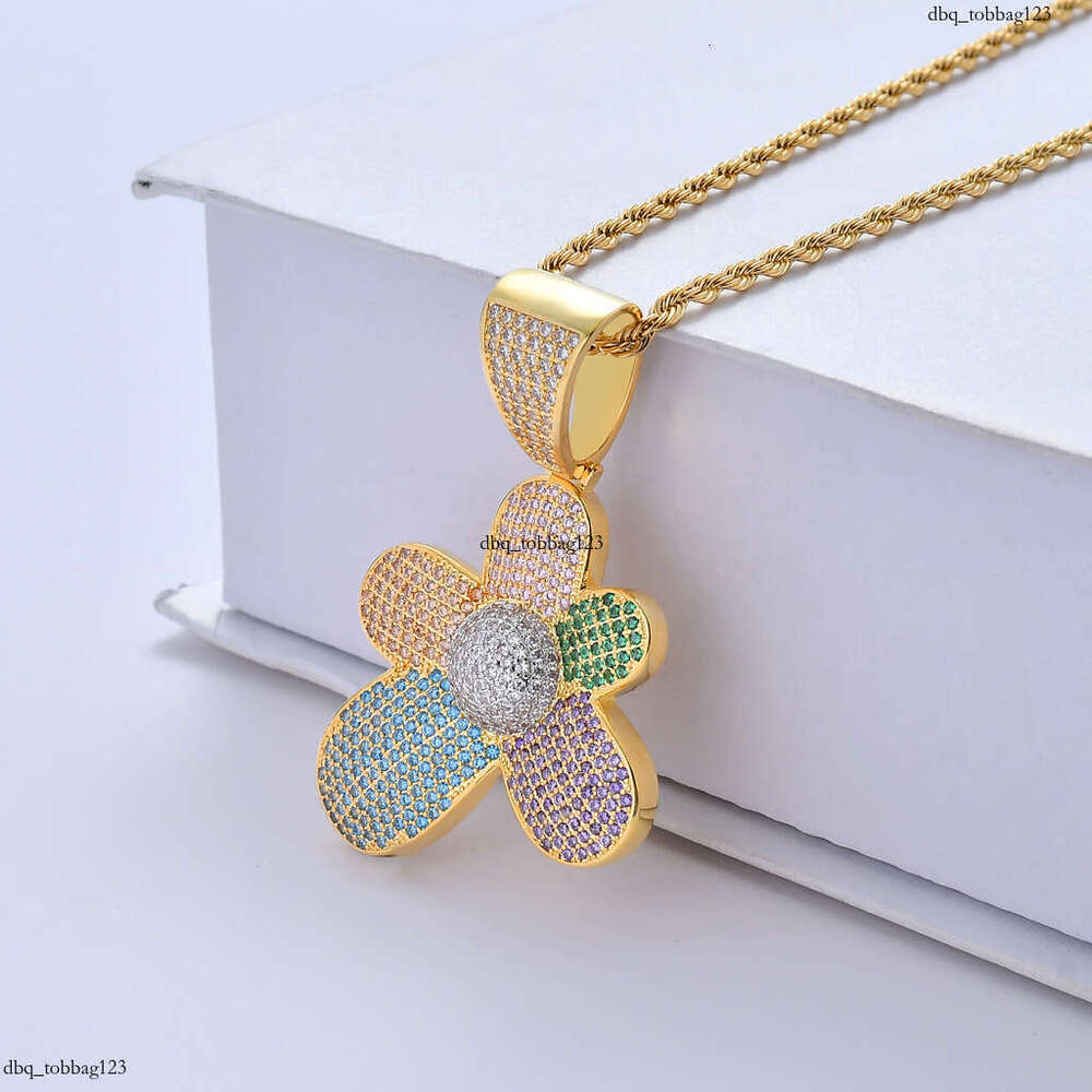 Ins Necklace Colorful Flower Micro-Paved Moissanite chain Pendant High-Quality Hip-Hop Jewelry