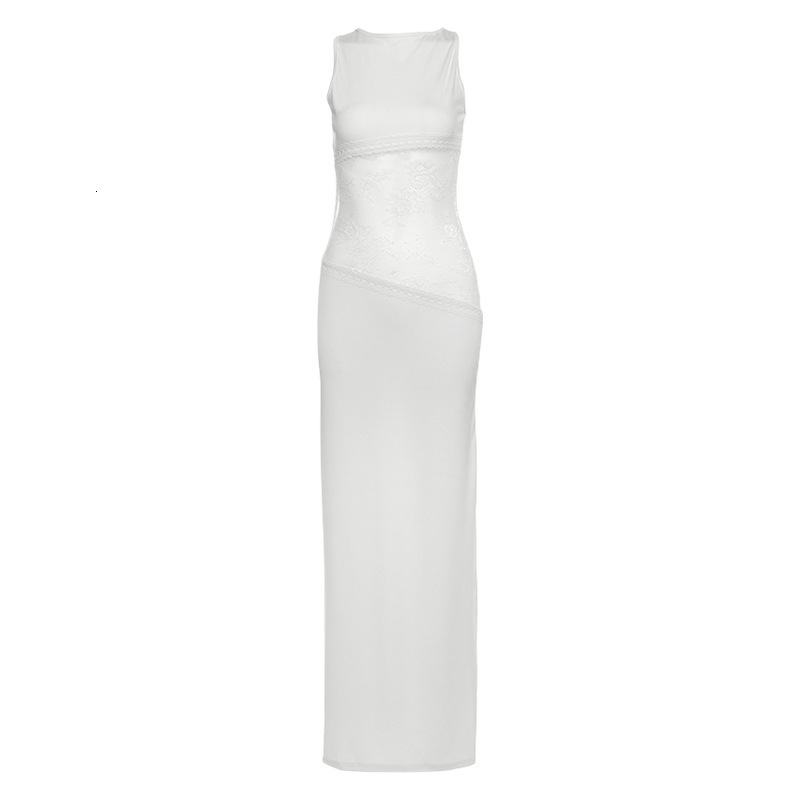 2025 Summer New Style Sexy Slim Fit Lace Patchwork Backless Long Dress Elegant French Dress