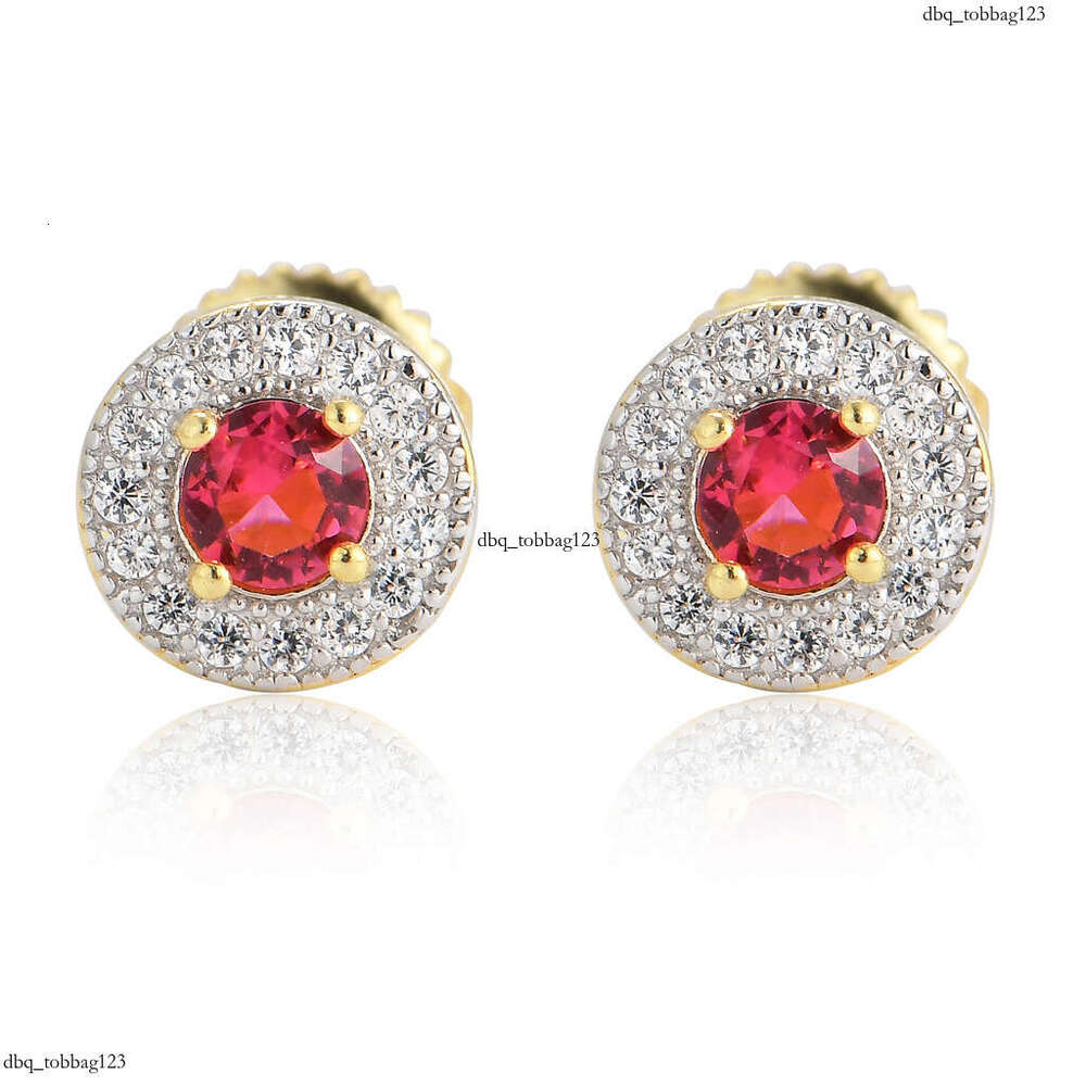 Iced Out VVS Round Micro Pave Blue Red Unisex Hip Hop Stud Earrings