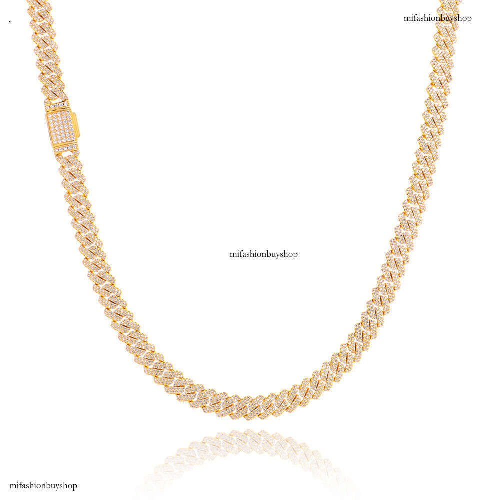 Hip Hop 8mm Flip Buckle Men's Cuban Chain High-Quality Jewelry Double Row Dia Rhombus Necklace