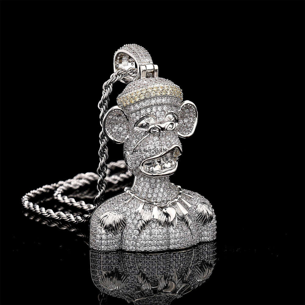 Trendy Hip-Hop New Big-Eared Smiling Monkey Cartoon Pendant Men's Full Moissanite chain Necklace Accessory Gold Australia
