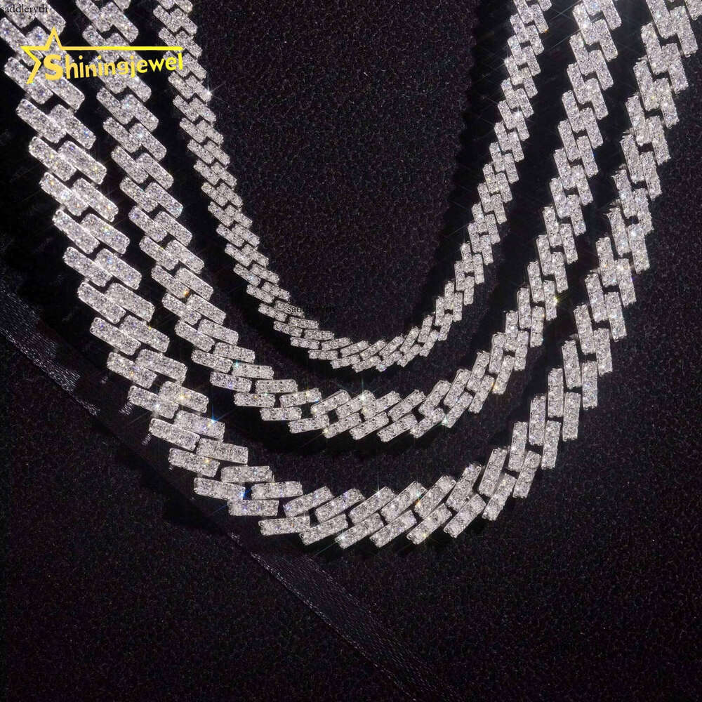Sterling Sier Hip Hop 7mm 10mm 13mm One Row Cuban Necklace Men Women VVS Moissanite Chains Iced Out Link Chain
