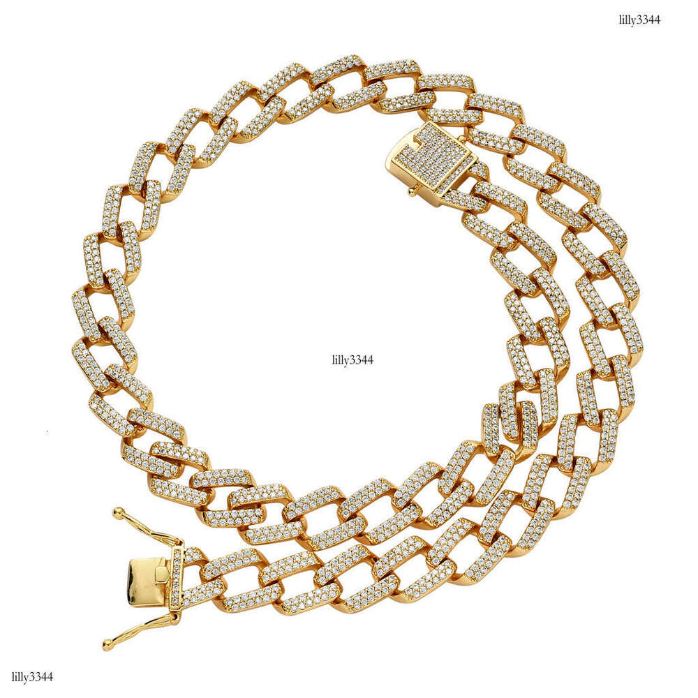 Strip-Shaped Rhombus Miami Cuban Chain 14mm Full Moissanite chain Men's Hip-Hop Necklace